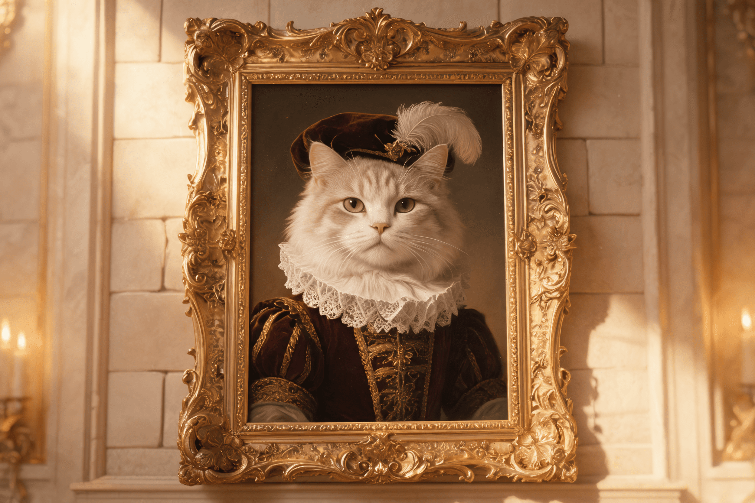 A regal Renaissance-style AI portrait of a pet in noble dress