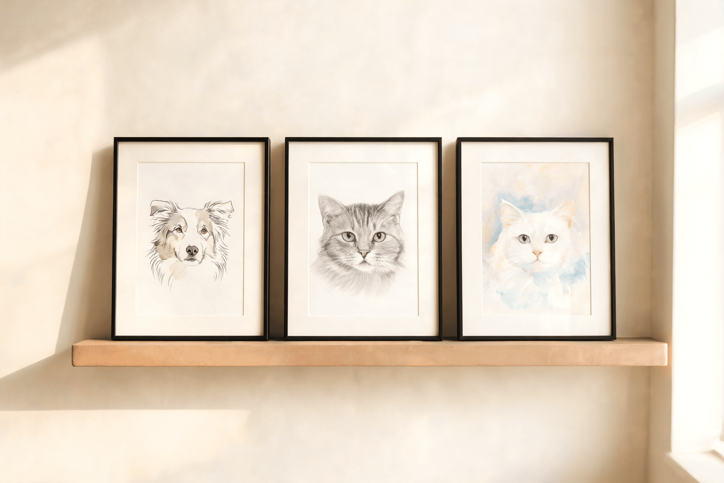 A clean, modern custom pet portrait, an alternative to minimalist print services
