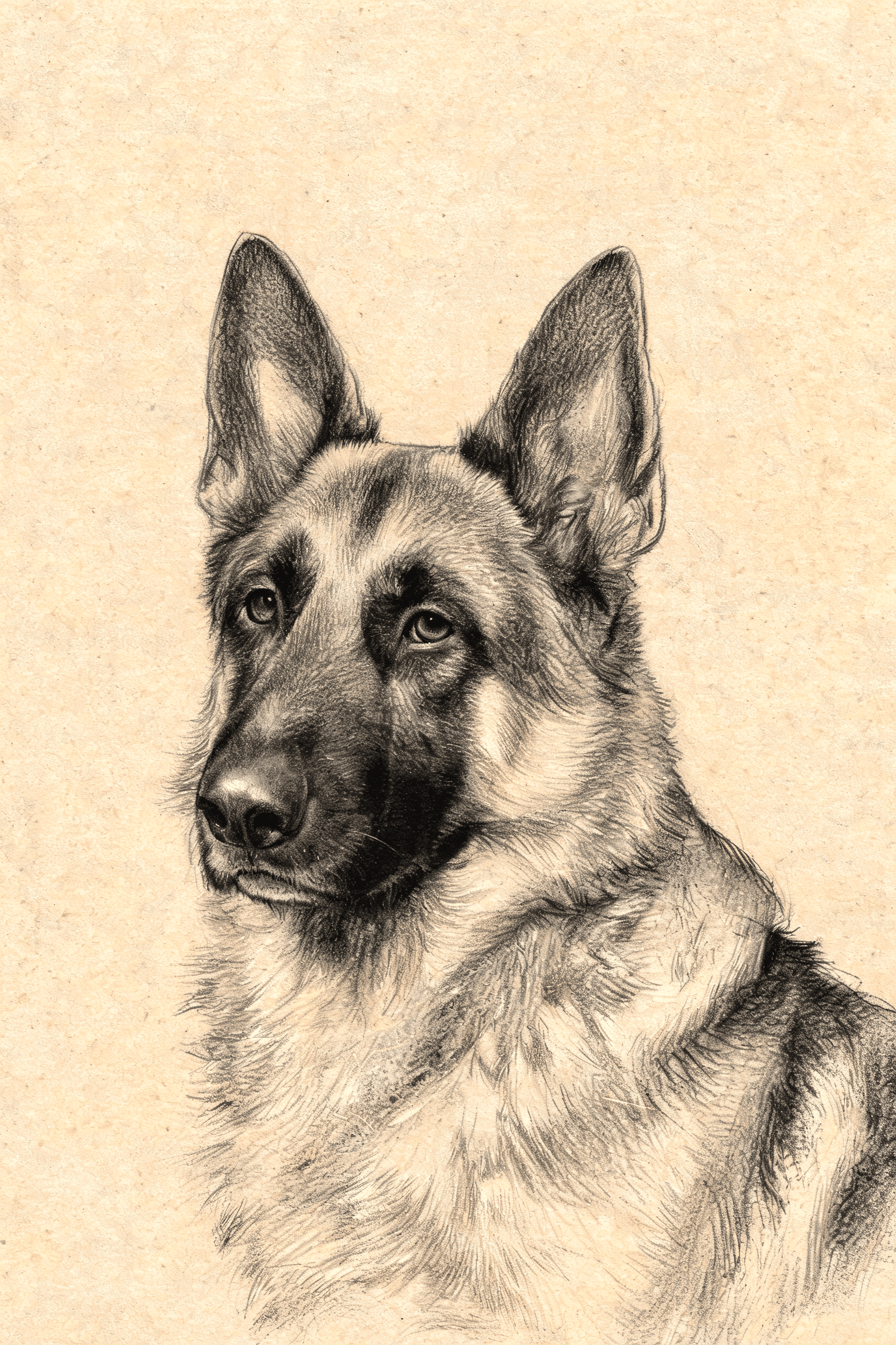 Graphite sketch AI pet portrait of a German Shepherd